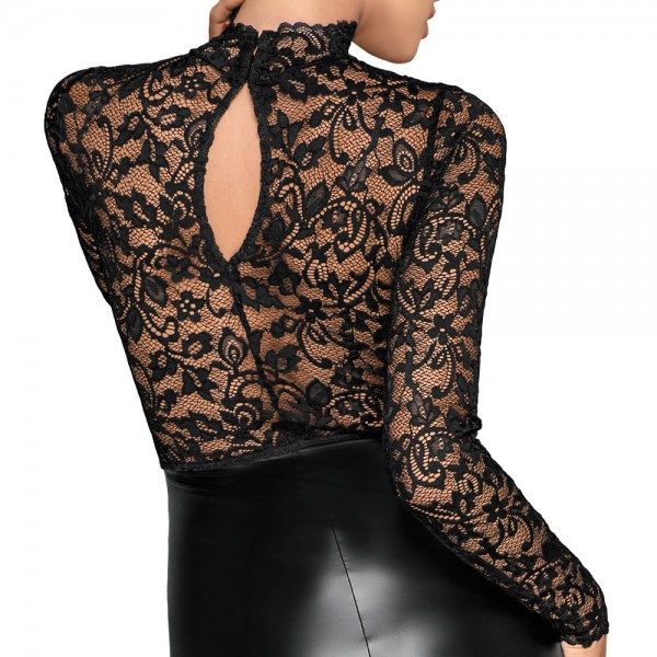 Noir Black Lace and Wet Look Pencil Dress (Various Toy Brands) by www.whimzieme.com