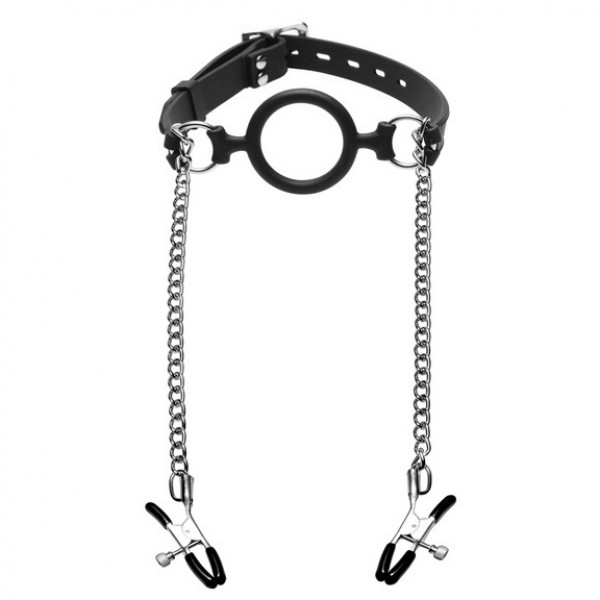 Mutiny Silicone O Ring Gag Plus Nipple Clamps (Master Series) by www.whimzieme.com