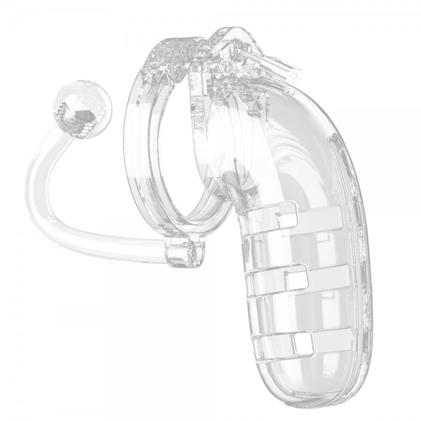 Man Cage 12  Male 5.5 Inch Clear Chastity Cage With Anal Plug (Shots Toys) by www.whimzieme.com