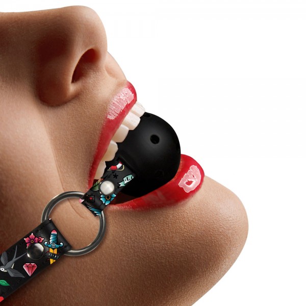 Ouch Breathable Ball Gag With Printed Leather Straps (Shots Toys) by www.whimzieme.com