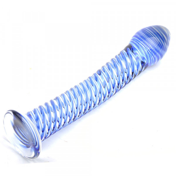 Glass Dildo With Blue Spiral Design (Various Toy Brands) by www.whimzieme.com