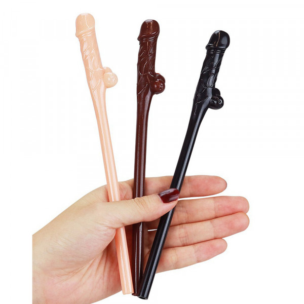 Lovetoy Pack Of 9 Willy Straws Black Brown And Pink (Lovetoy) by www.whimzieme.com