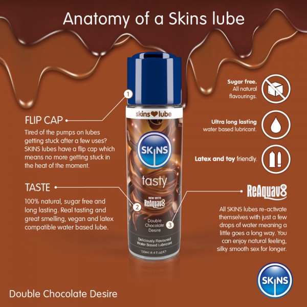 Skins Double Chocolate Desire Waterbased Lubricant 130ml (Skins Condoms) by www.whimzieme.com